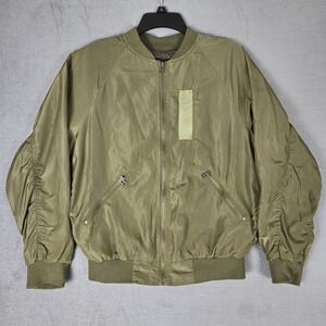 Satin‎ Full Zip Bomber Jacket Womens Small Green Military Yep European
